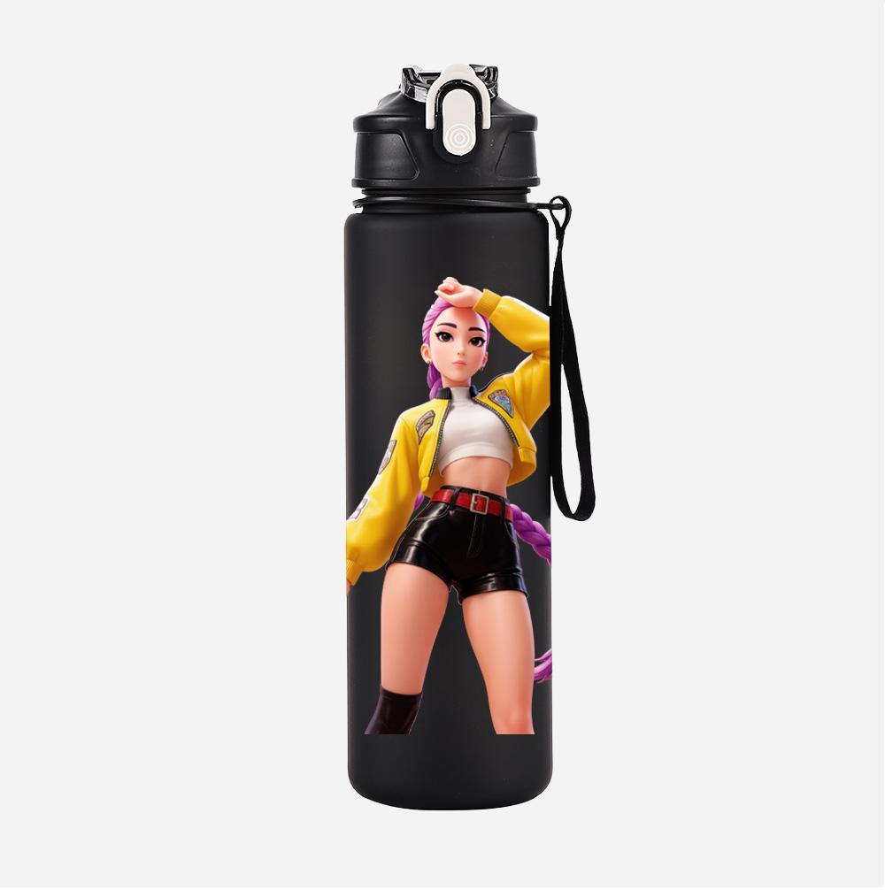 750Ml Water Bottler Anime K-Pop Demon Hunters Printed Character Water Cup Large Capacity Outdoor Portable Rope Drinking Bottle for Boy Girl Gift