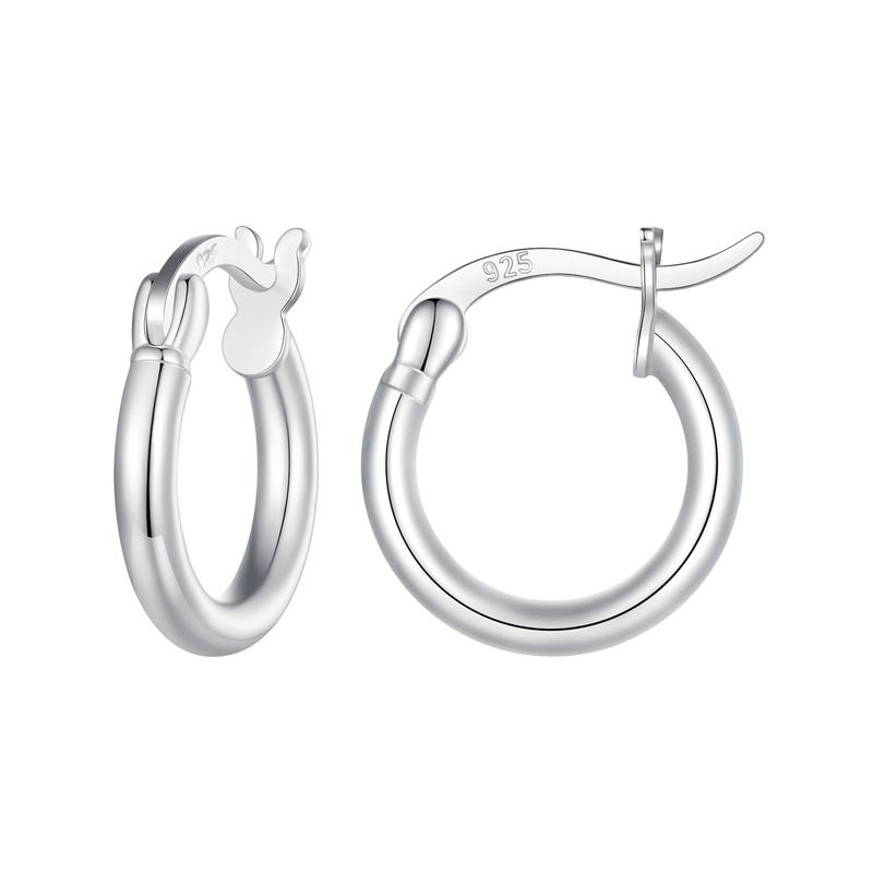 BAMOER 925 Silver Bold Classic Hypoallergenic Hoop Earrings, 14K White Gold Plated Glossy Tube Earrings for Women Gift
