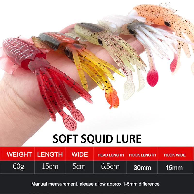 Tiefsee Tintenfisch Köder Kunstköder 60G Bionischer Oktopus Eisenhaken Meeresangeln Rute Asien Leuchtender Weichköder