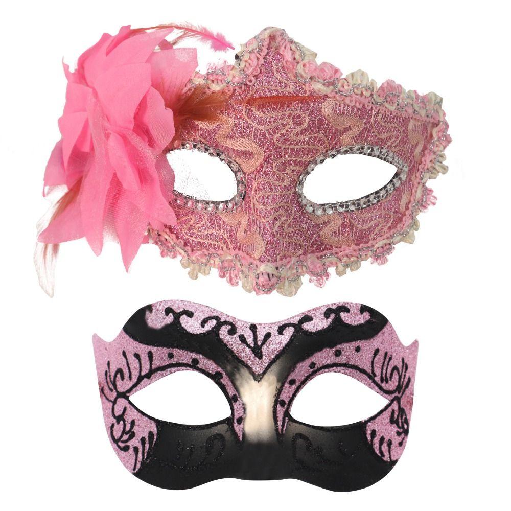 2PCS/set Flower Couple Masks Painted Design Masquerade Prop Masquerade Mask Non-Toxic Material Cosplay Face Covering