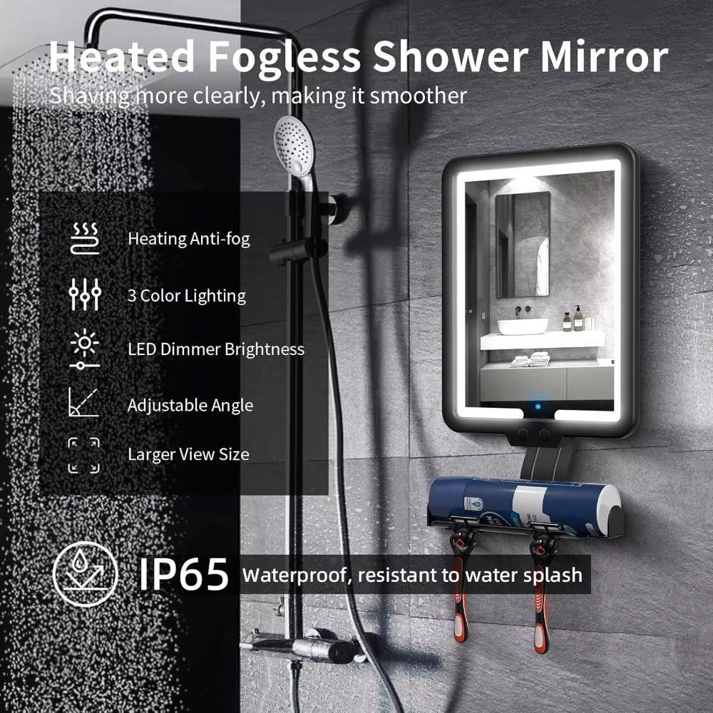 Adjustable Heated Shaving Mirror Waterproof Lighted Shower Mirror Fogless Shower Mirror  Shower Use