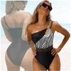 Costume da bagno snellente con stampa zebrata bianco e nero monospalla per donna Costume da bagno snellente con stampa zebrata bianco e nero monospalla per donna XXL
