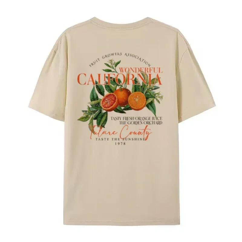 Back Print California Orange Women Tshirt Cute Citrus Fruit Shirt Vintage Aesthetic Graphic Tops Retro Cottagecore Clothing