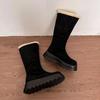 2025 Neue Baumwollstiefel Winter Runde Spitze Fleece Warm Plateau Reißverschluss Hinten Anti-Rutsch Absatz Stiefel