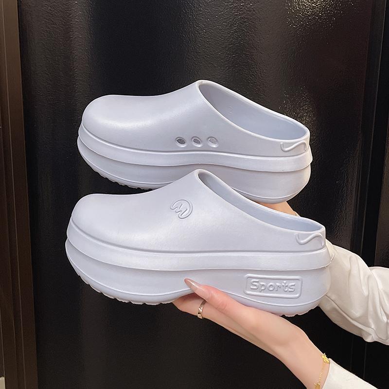 Women Anti-slip Closed-Toes Slippers Ladies Soft Waterproof Breathable Flat Thick Sole EVA Sandals Female Outwear House Shoes