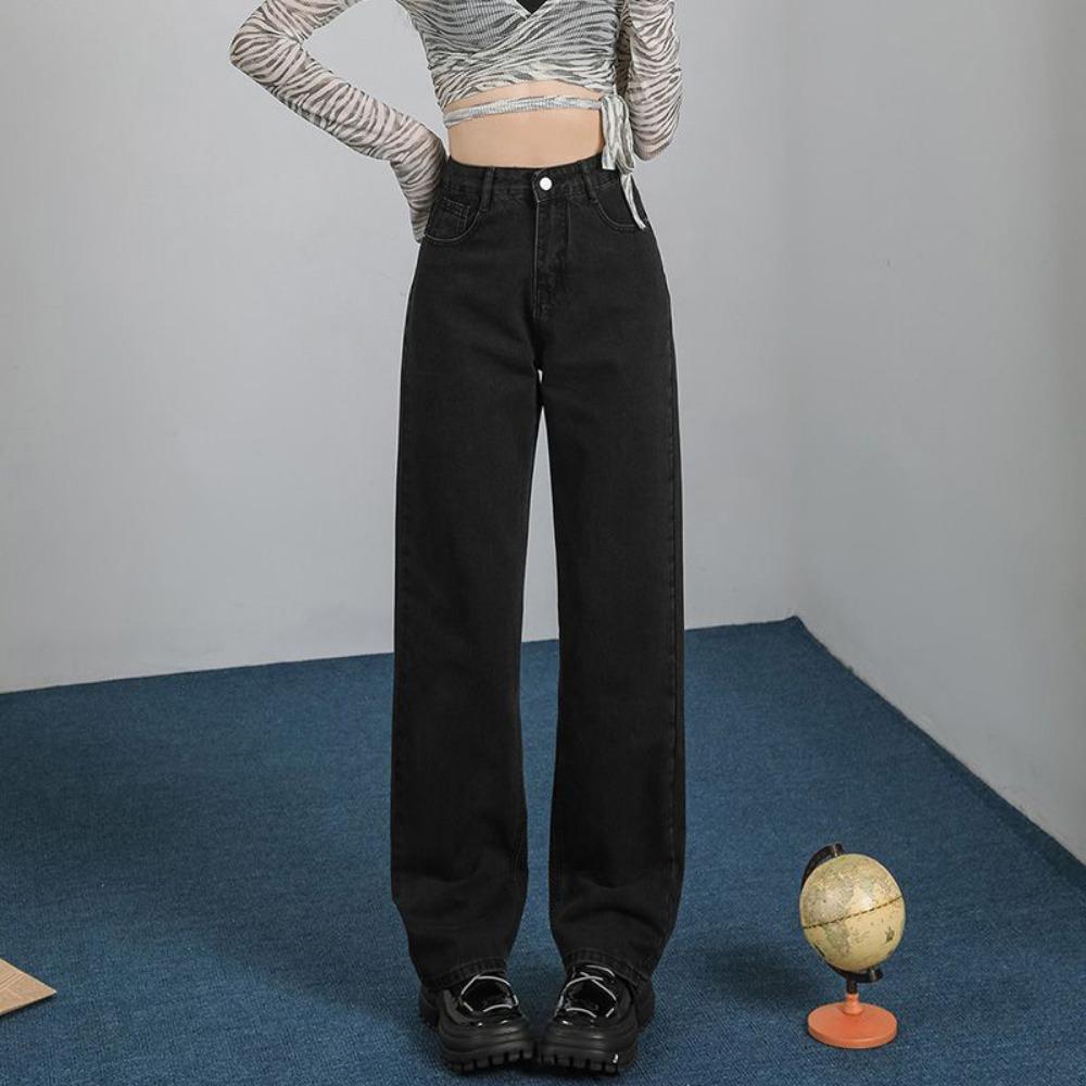 

Джинсы прямого кроя с высокой посадкой для通勤, женские новые весенне-осенние, маленькие свободные драпирующиеся, в стиле ретро, широкие брюки в пол 2XL