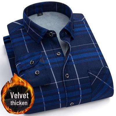 Camicia a Quadri Calda da Uomo con Fodera in Velluto per Mezza Età e Anziani