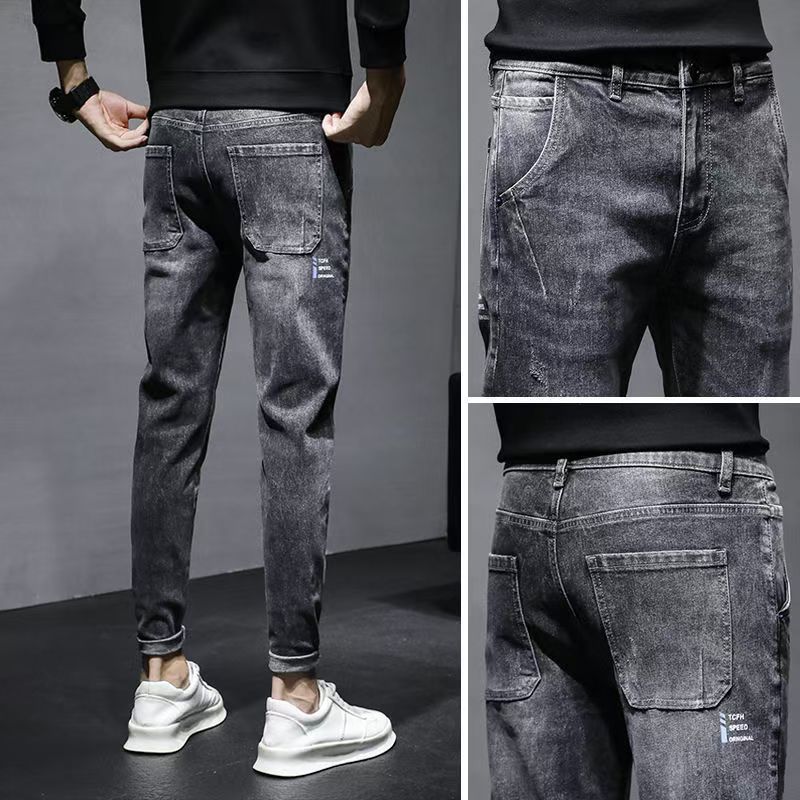 Spring and autumn jeans men's slim-fit straight Korean version of high-end elastic trend casual pants versatile fashion trousers