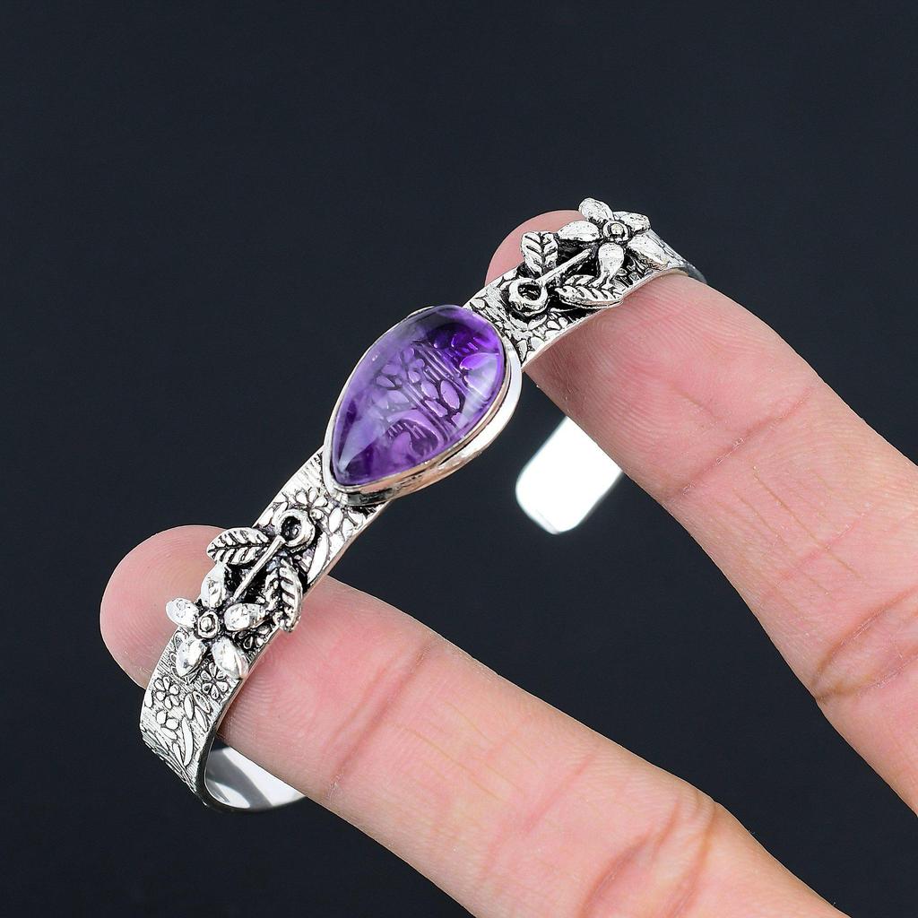Sisters Day Sale Sterling Silver Star Amethyst Gemstone Flower Unique New Bangle