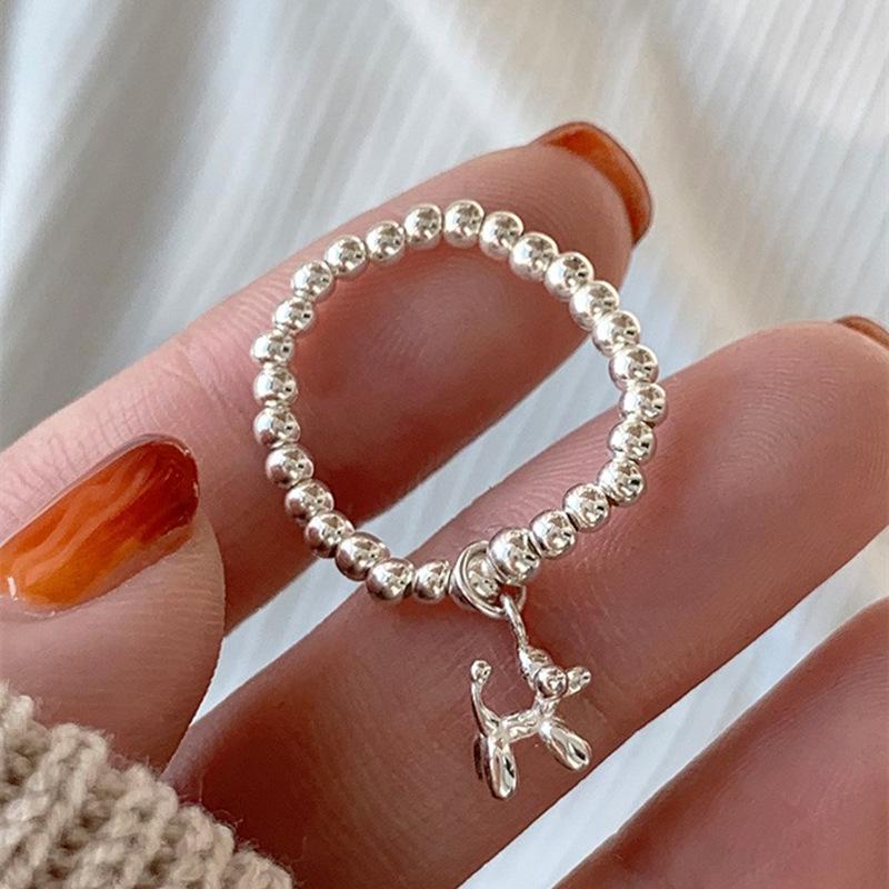

Корейское эластичное кольцо из серебра S925 с бусинами и подвеской в виде щенка из воздушного шара для женщин