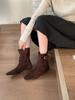 Women's Boots Apricot Thin Low Heel Thick Heel Versatile 2025 New Autumn Fashion Boots Thin Belt Buckle