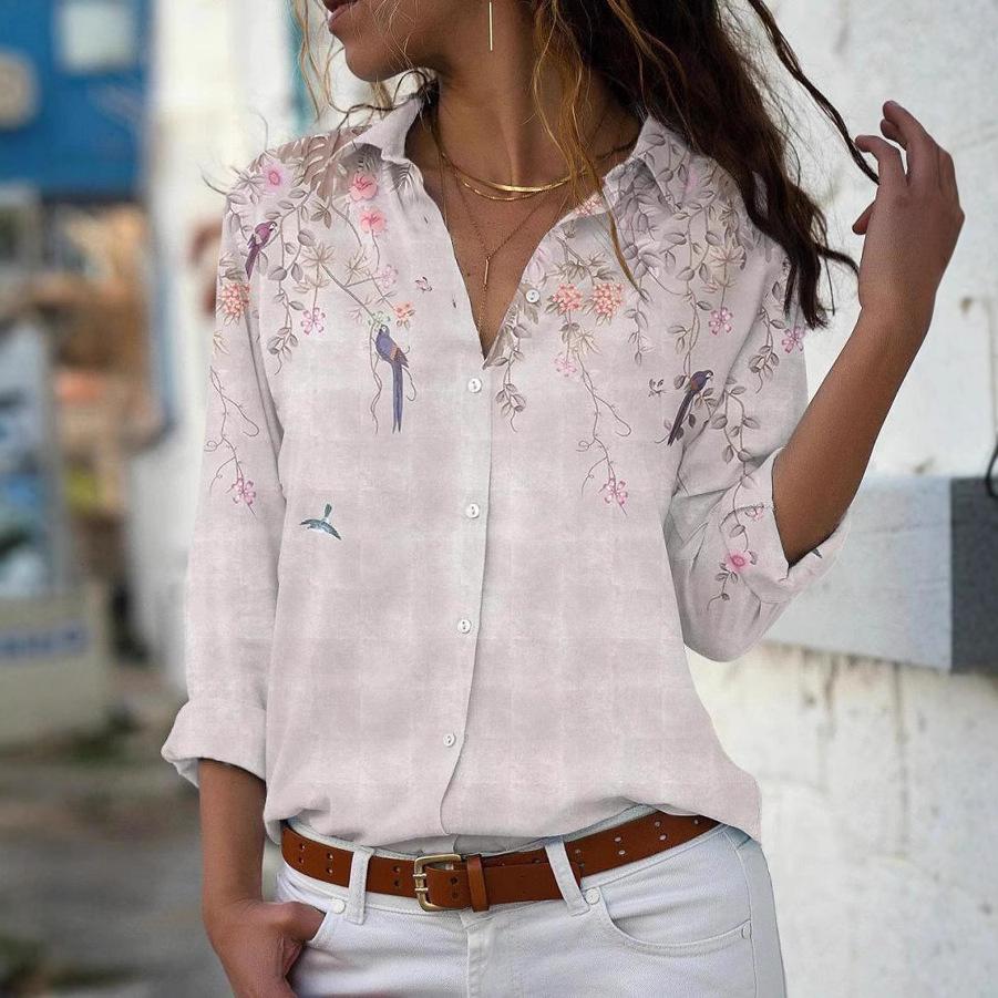 2023 Women's Printed Long Sleeve Button-Down Casual Top