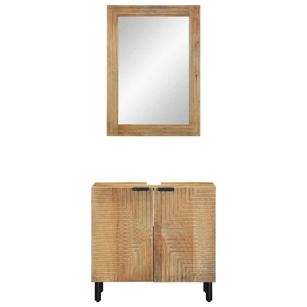 2 Piece Bathroom Furniture Set Brown Solid Mango Wood