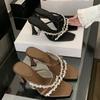 Women's Shoes Summer Fashion Open ToeDominant SisterStyle Square ToeSatin SandalsEuropean & American Elegant RhinestoneThinBelt High Heels
