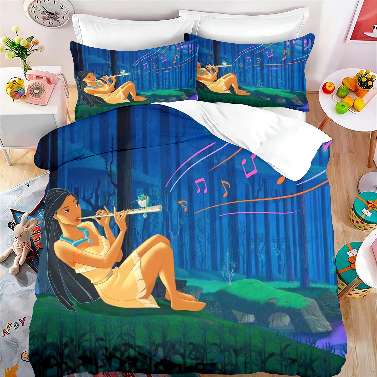 Pocahontas Fairytale Princess Cute Printed Bedding, Anime Cartoon Quilt Cover, 100% Polyester, Skin Friendly, Breathable 135x200cm