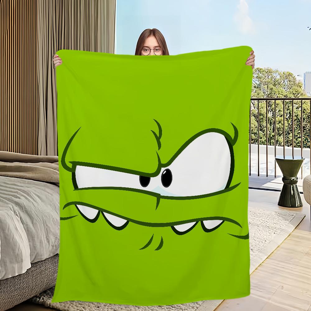 Cute Frog Cartoon Game Funny Face o-Om n-Nom Flannel Warm Comfort  Soft Plush Blanket for Sofa Living Room Bedroom Travel Gift