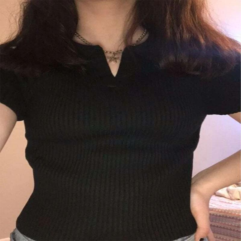 YYFS Dámská móda Ležérní Léto Jaro Jednobarevný potisk Halenky a košile POLO s krátkým rukávem a výstřihem