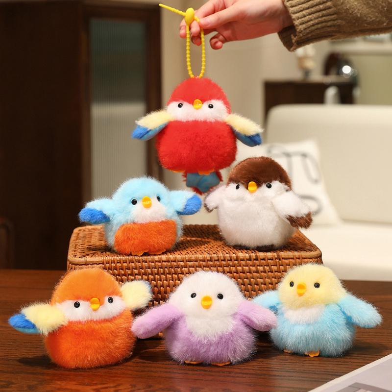 Cartoon Chirping Birds Plush Toys Keychain Simulation Bird Stuffed Soft Animal Doll Kawaii Bag Pendant Cute Girl Kawaii Gifts