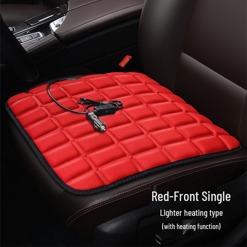 Plaid Heated Car Seat Cushion for All Seasons - Single Seat Interior Accessory.
