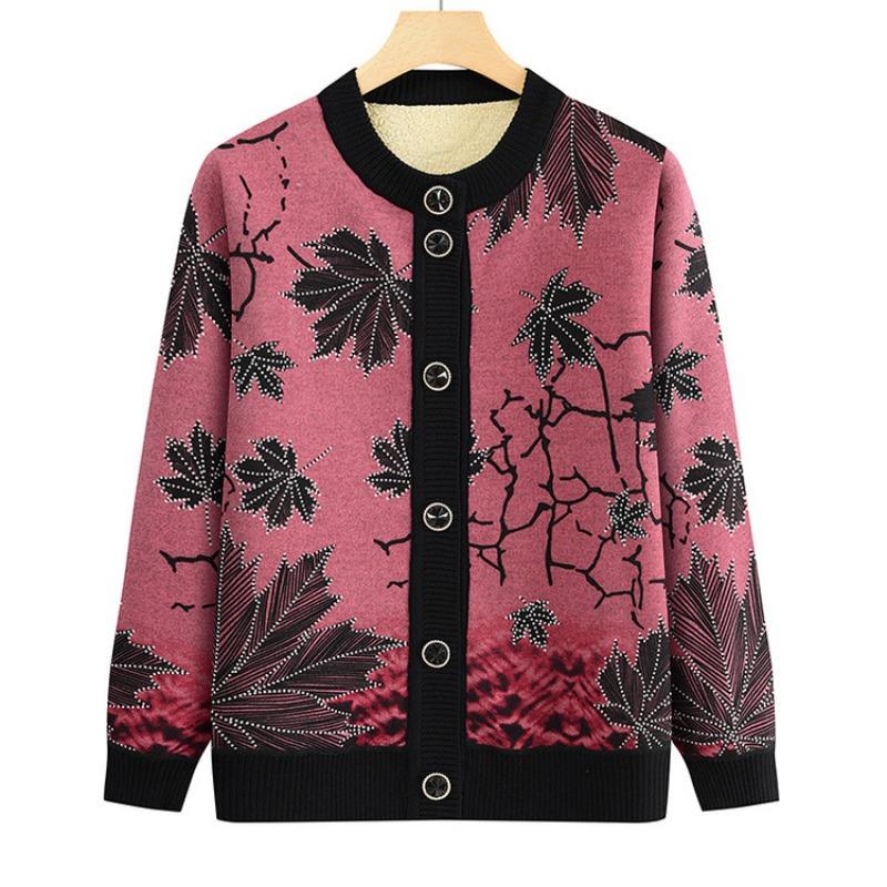 Mom cardigan on clothes medium and old women's clothing loose fleece jacket autumn and winter knitted sweater warm casual jacket