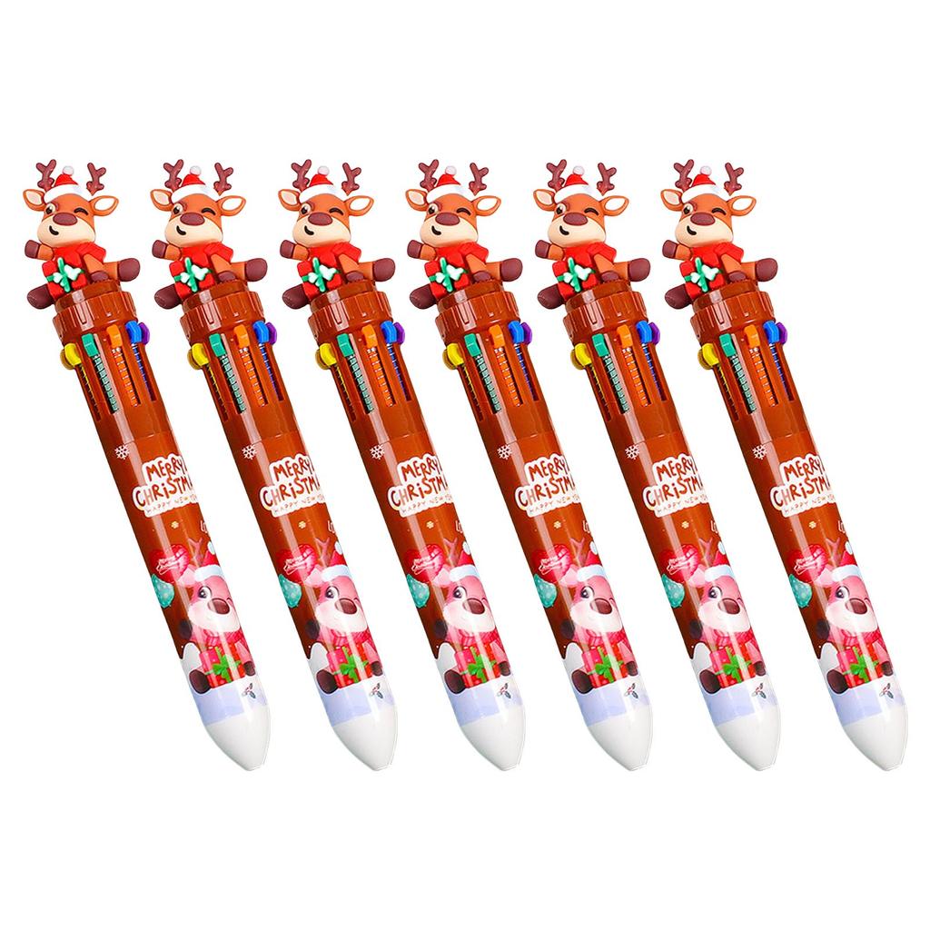 6 Pz Penna a Sfera Cartoon Natalizia 10 in 1 Penna Shuttle Penna a Sfera Multicolore Materiale Scolastico per Studenti