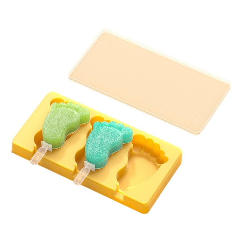 

Silicone Popsicles Molds 4 Cavities Foot Shape Ices Cream Mold Freezers Ices Mold Cake Candy Mold with Lids & Stick 1 оранжевый