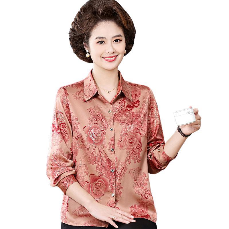 Elegant Mulberry Silk Long Sleeve Lapel Shirt for Middle-Aged Women