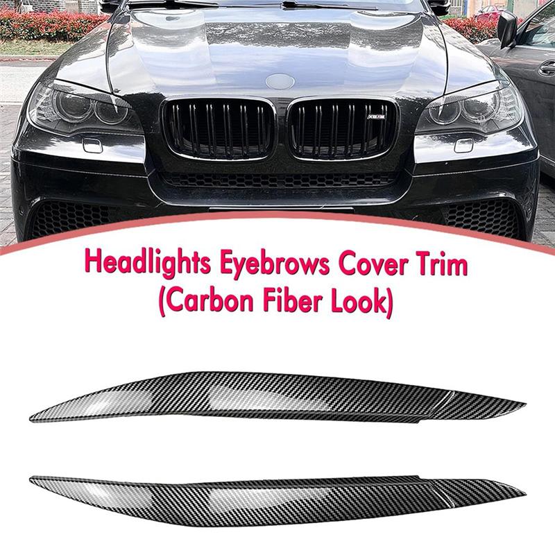A90Q-Eyebrow Cover Trim For Car Headlights For BMW X6 E71 2008-2014 Car Headlight Eyelids Lids Lamp Replacement Parts