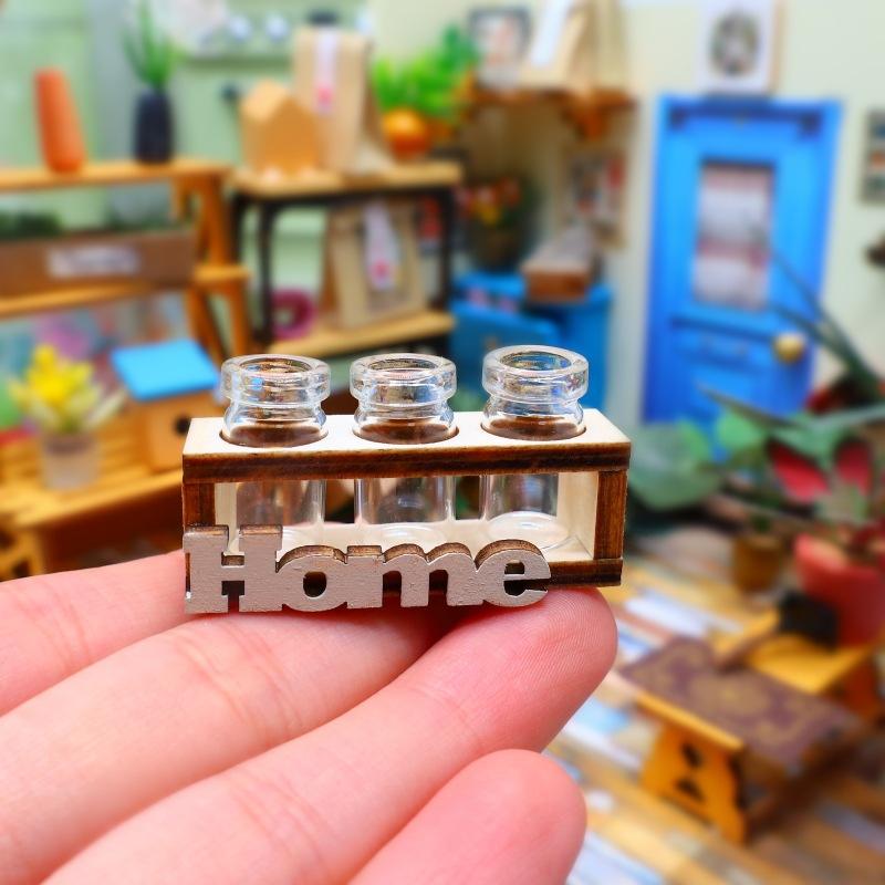 1Pcs Mini Glass Flower Vase Model 1:12 Dollhouse Miniature Hydroponic Wooden Flower Arrangement Stand Diy Home Garden Decor Toys