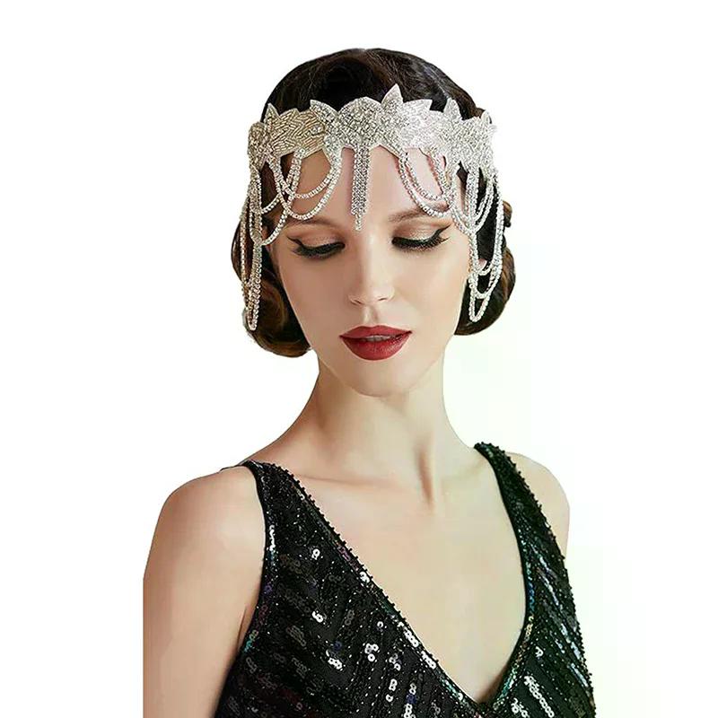 1Pcs Stylish And Unique Headbands Headgear Prom Hair Accessories Rhinestone Fringed Adjustable Elastic Headpiece