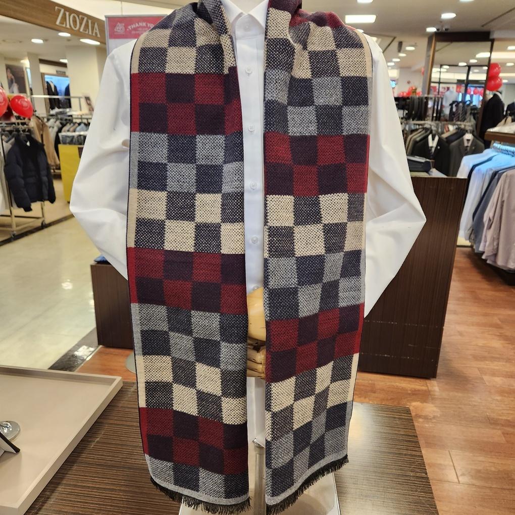 Мужской теплый длинный клетчатый винный шарф Bachi VM1M4BR102 WO_Филиал Бупхён