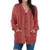 Damenmode Einfarbige Lässige Strickjacke Zopfmuster Knopf Strickjackenpullover