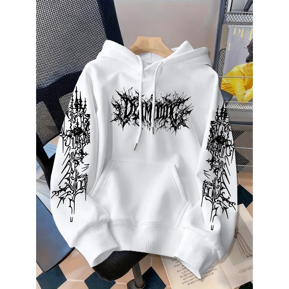 American Dark Thorn Letter Sweatshirt, Unisex Loose Fit Trendy Casual Top, Streetwear Retro Fashion Hoodie