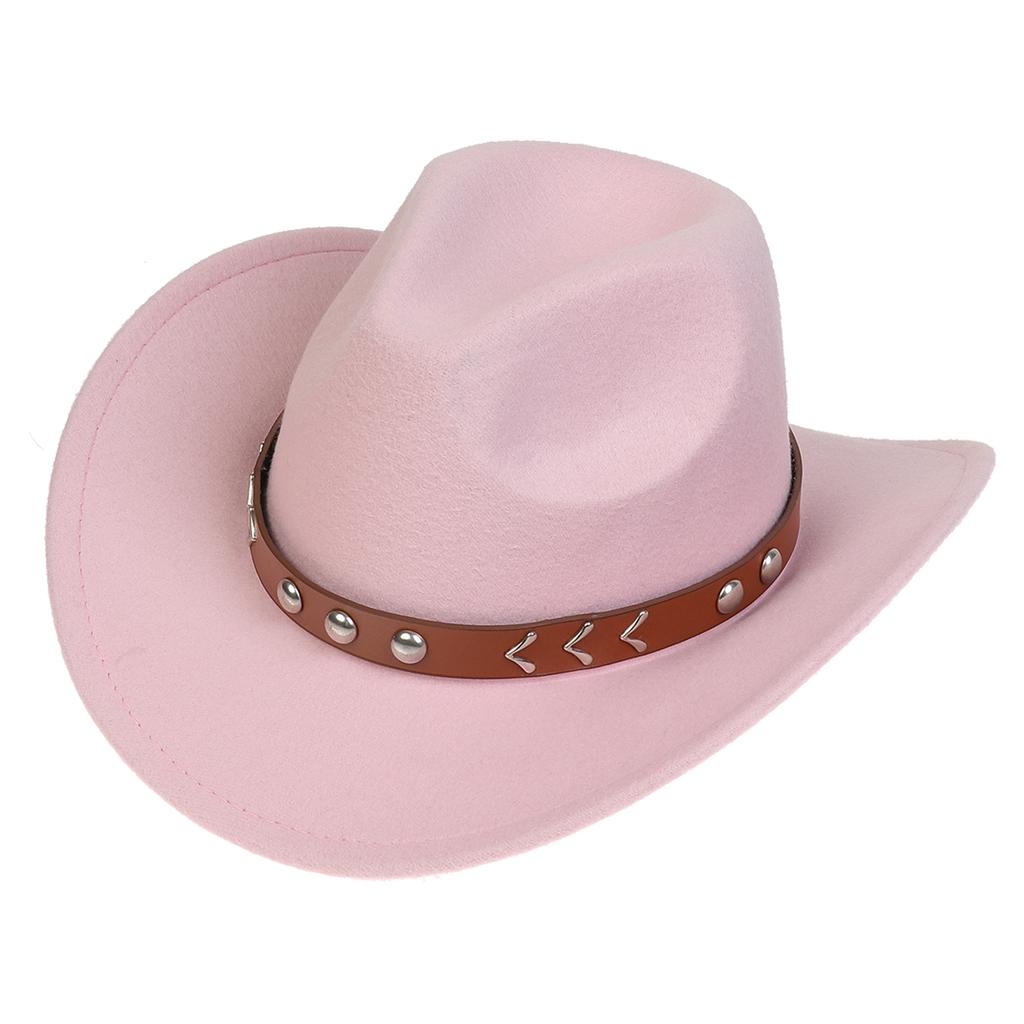 Women Men Western Cowboy Hat, Wide Curved Brim Felt Cowgirl Hat, Vintage Jazz Riding Hat, Removable Hat Belt, Head Circumference 56‑58cm