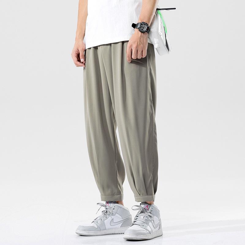 Large-sized Casual Pants, Thin Ice Silk Pants, Men's Korean-style Loose Straight-leg Drape Dress Pants, Men's Fat Nine-inch Pants