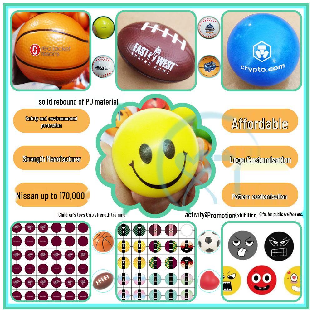Smiley Face Expression Stress Ball - 63mm Foam PU Toy for Kids' Education and Relaxation