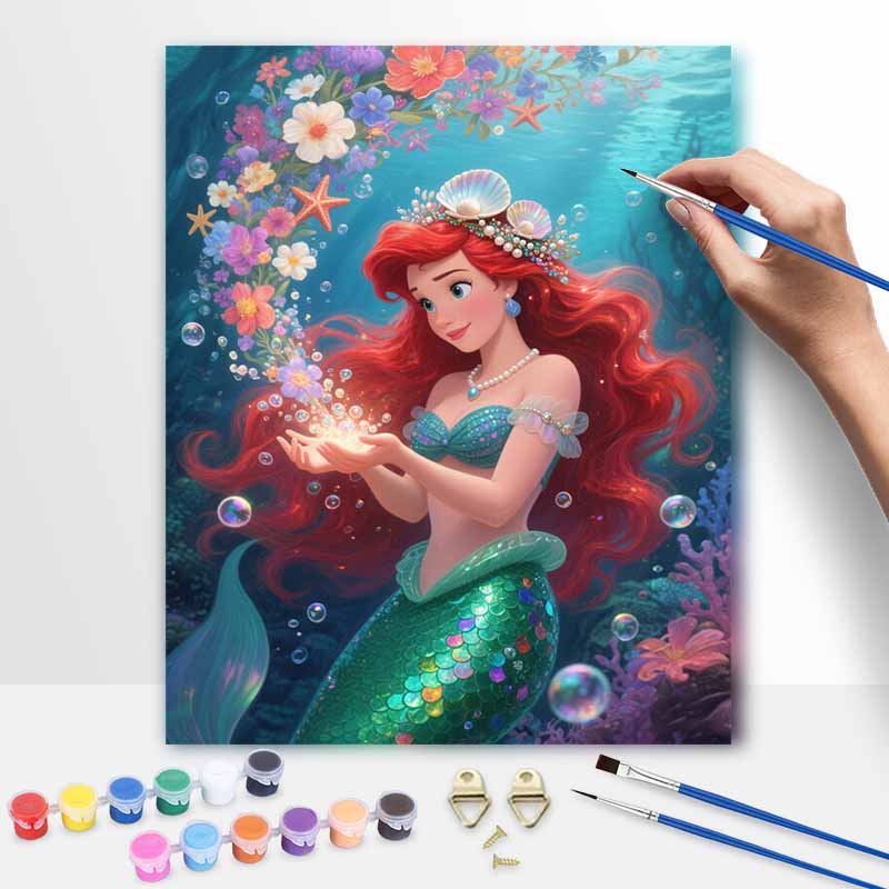 Disney Mermaid Underwater Fantasy Painting by Numbers Hand Filled Drawing Art Kit Home Decor 20x30cm