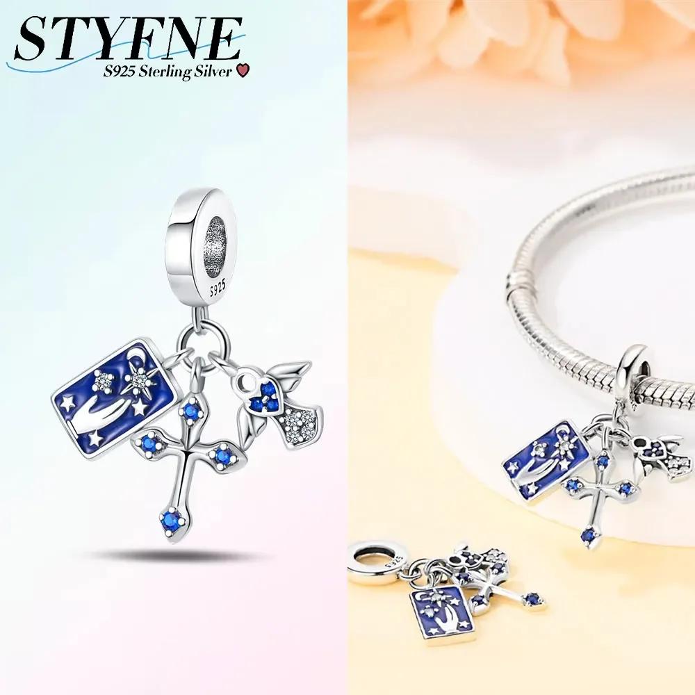 Original Charms Blue Cross Religious Winged Angel Gold Beads Fit Bracelet Copper Women Diy Fine Gift Accessory Set