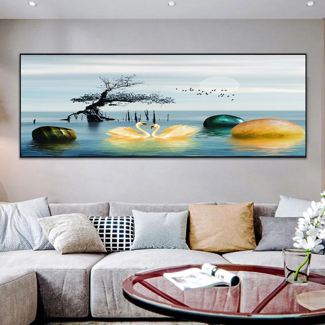 Modern Heart Swan Love Canvas Painting Nordic Animal Posters and Prints Wall Art Pictures Living Room Home Decor No Frame