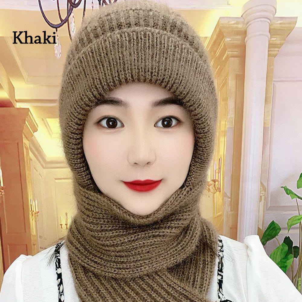 Women Windproof Thick Knitted Hat Hat Scarf Set Neck Warmer Beanies Cap