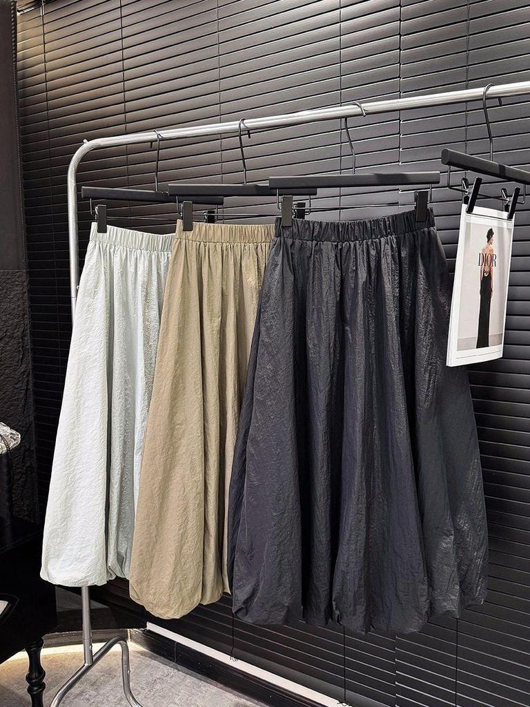 2026 Spring/Summer Women's High-Waisted Elastic Puffy A-Line Lantern Skirt - Loose, Lazy Style
