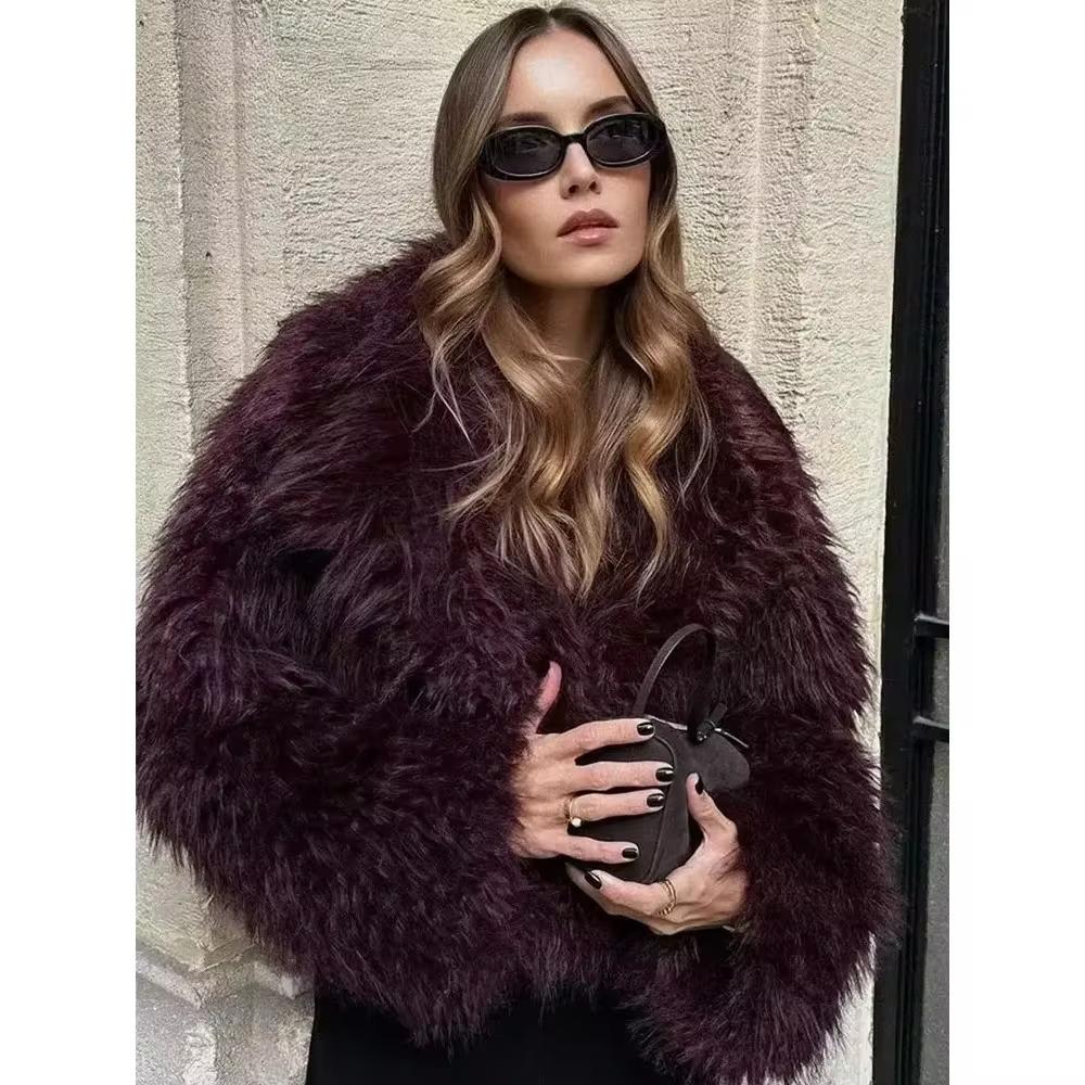 2024 Autumn Winter Women Casual Artificial Wool Jackets Fashion Streetwear Solid Turn Down Collar Warm Oversized Thick Coats