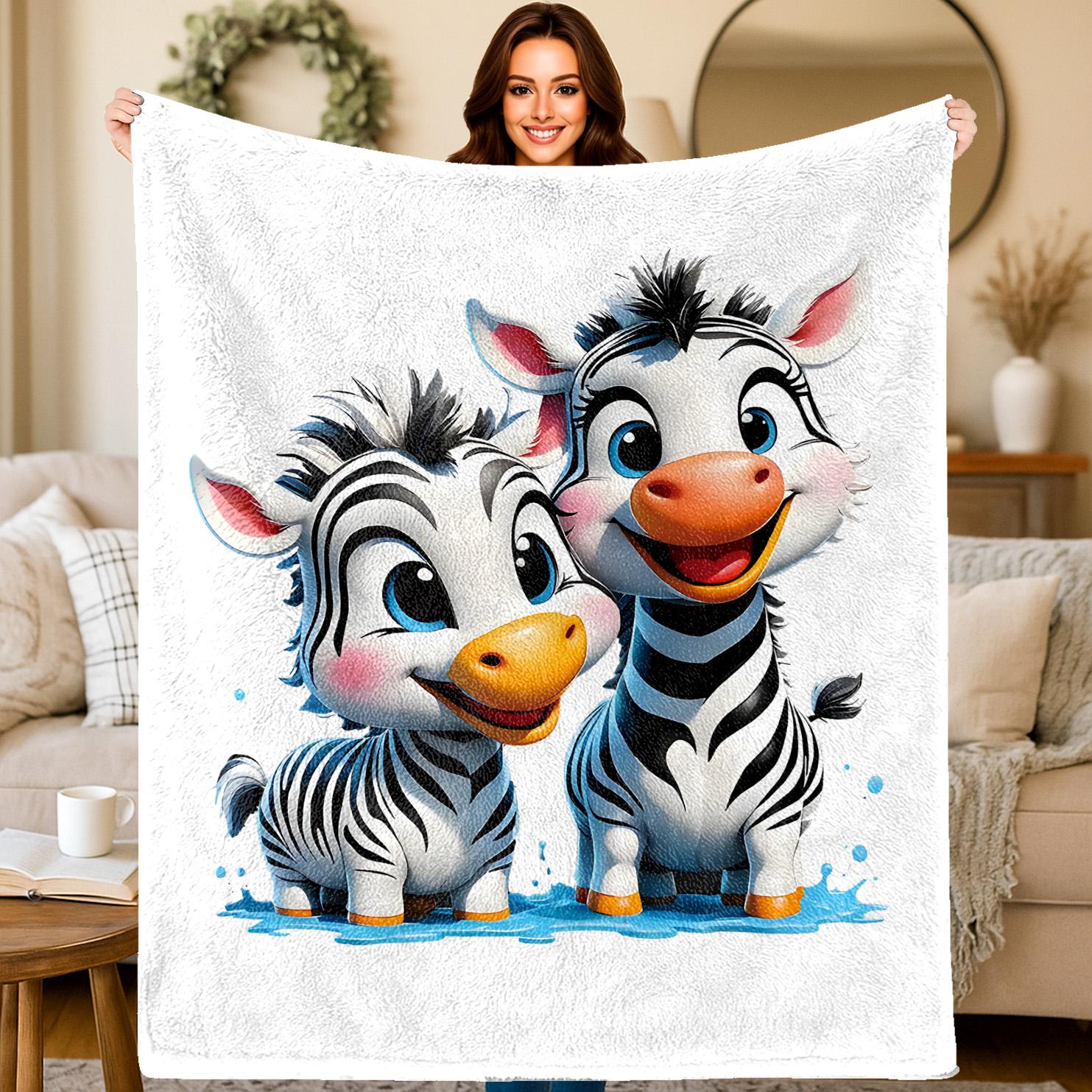 

Cute cartoon zebra pattern Flannel printed blanket suitable for all seasons suitable for living room office sofa and travel 75x100cm (30x40inch)