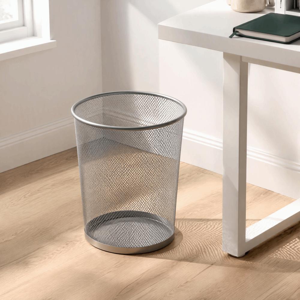 Open Top Mesh Trash Can Well Ventilated Round Wastebasket Convenient Metal Waste Basket Home