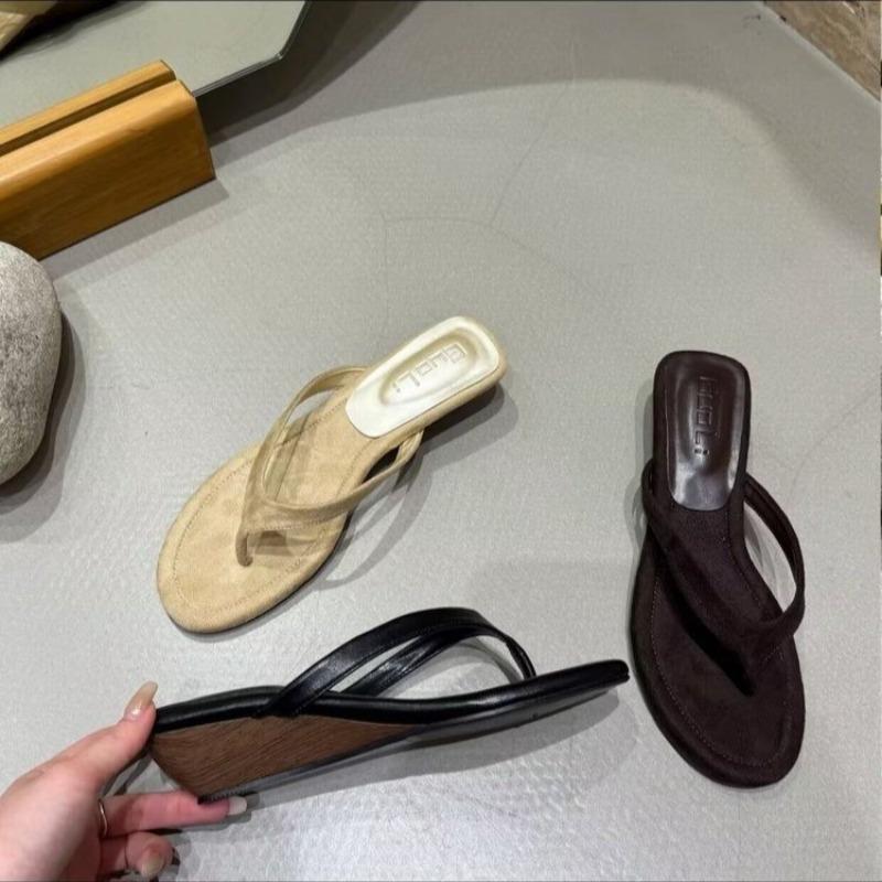 Fashion Fashion Flock Women Wedges Slippers Sandals Shoes Female Slides Spring Summer Round Toe Ladies Wedges Heeled Slippers Flip Flops