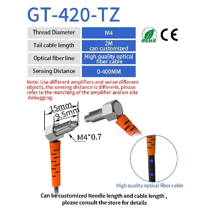 GTRIC Fiber Optic Sensor Probe Elbow Through-beam M3 M4 M6 High-precision Amplifier NPN PNP Photoelectric Optical Senosr Switch