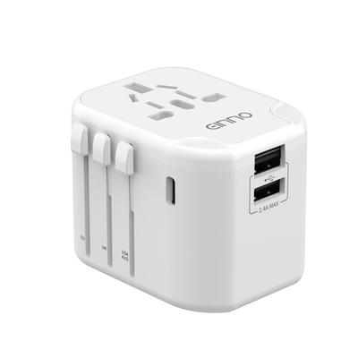 EINNO Internationaler Adapter, Weltweiter Reise-Stromwandler, Multi-Konvertierungs-CBFOA-Typ mit zwei USB-A- und einem USB-C-Anschluss, Kompatibel mit Korea,