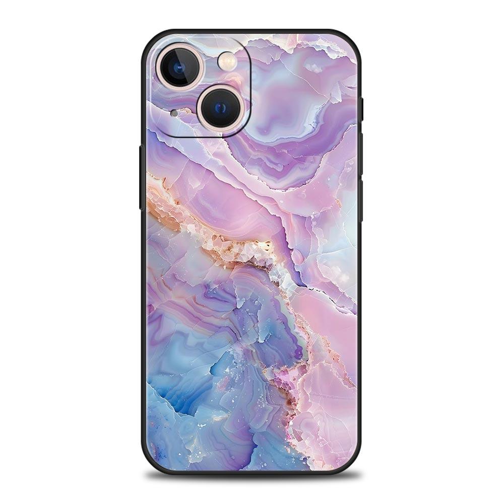 Phone Case For iPhone 16 15 14 13 12 11 Pro Max XS X XR SE 7 8 Plus Soft Silicone Black Cover Funda Fashion Marble Pattern