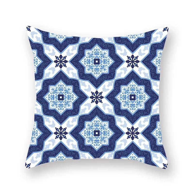 Blue Mandala Persian Cushion Cover Polyester Geometric Pattern Pillowcase Decoration Sofa Bedroom Car Office Decoration Ornament