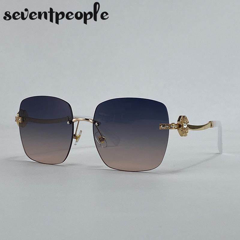Oversized Square Rimless Punk Sunglasses Women Big Frame  Luxury Brand Metal Frameless Sunglass For Ladies Vintage Shades